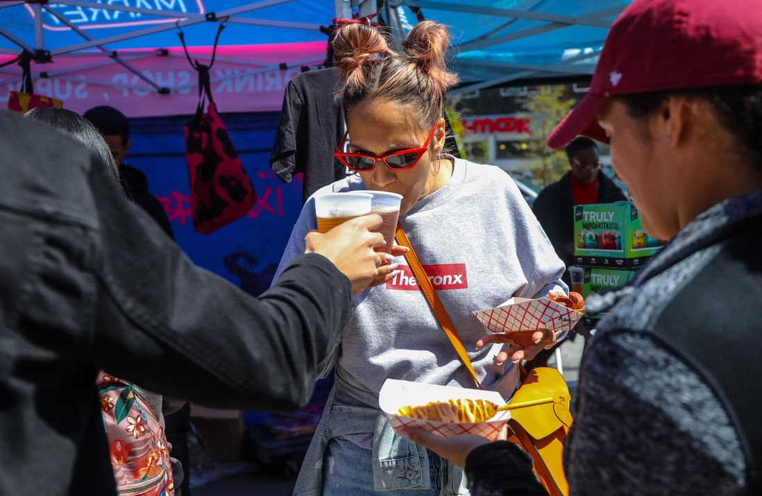 Images of people and food at the Bronx Night Market